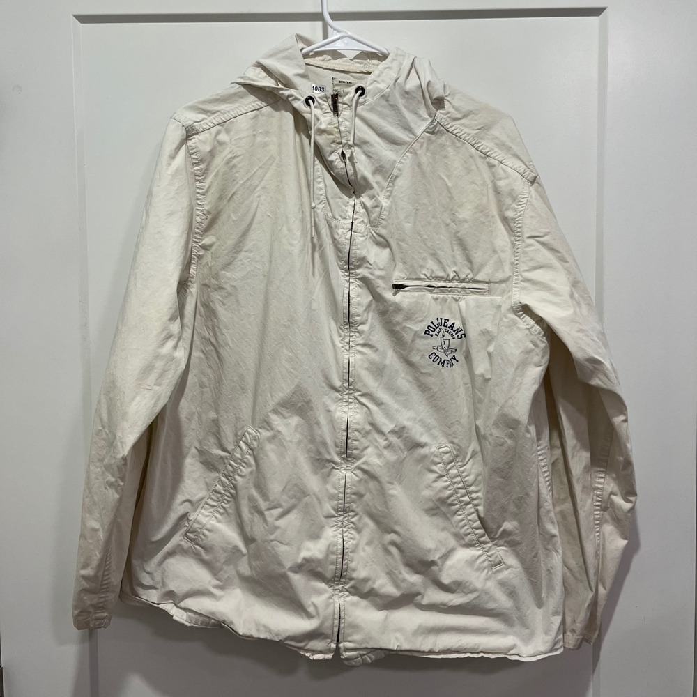 Ralph Lauren Polo Jeans Co Mens Cream Hooded Windbreaker Jacket M RN67437
